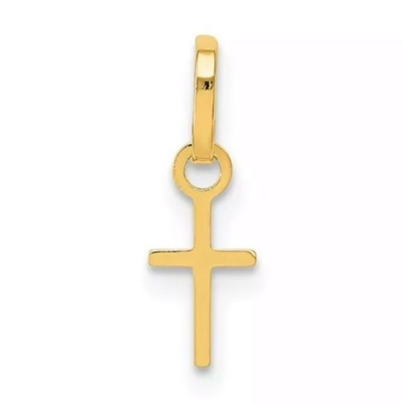 Real 14kt Yellow Gold Tiny Cross Charm Pendant